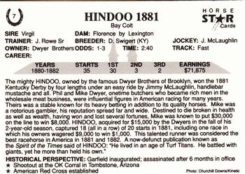 1991 Horse Star Kentucky Derby #7 Hindoo Back